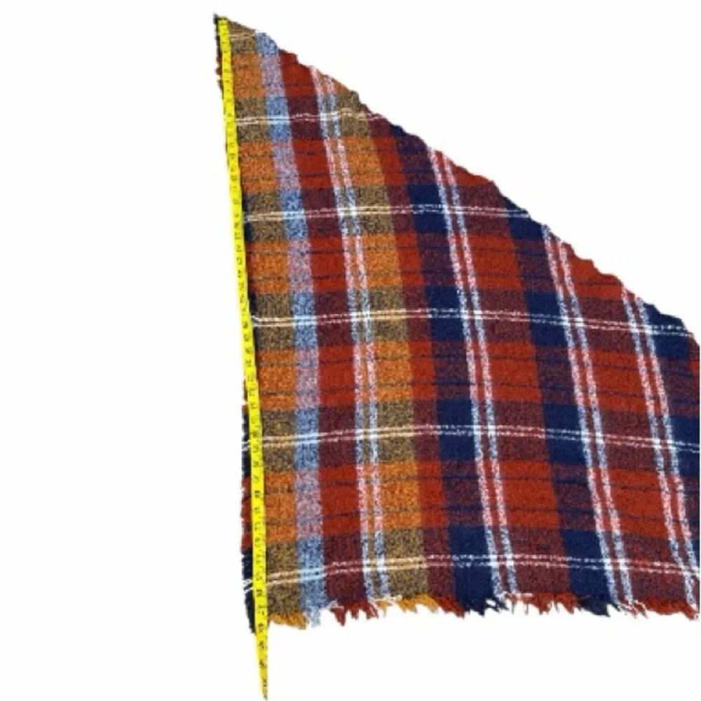 Plaid Fringe Shawl/Blanket scarf in earth tone rust, navy and gold